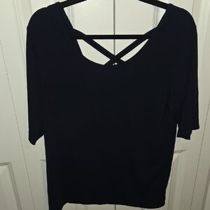 Chic Navy Crisscross Back Tee